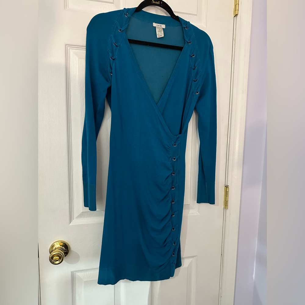 Cache Teal Long Sleeve Dress with Button Accents (M) - Picture 6 of 16